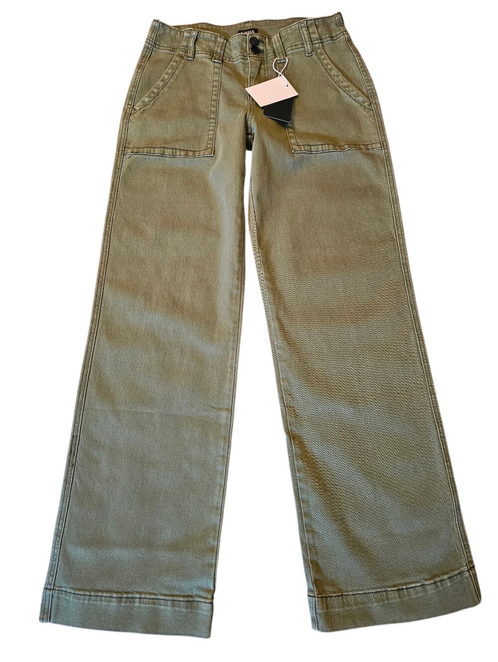 Flamingals Olive Green Mid-Rise Wide Leg Straight Utility Jeans Size M 29/30